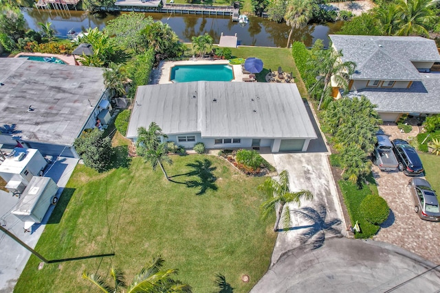 aerial view with a water view