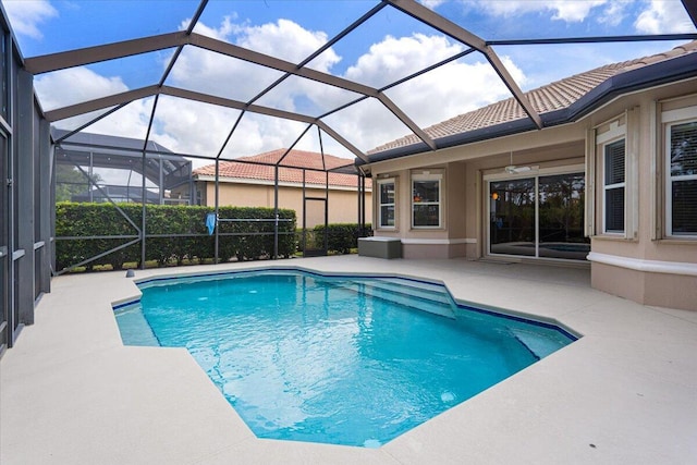 view of pool with a fenced in pool and a patio area