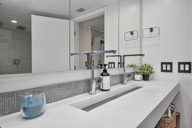 4101 N Ocean Blvd Unit 504, Boca Raton, FL 33431 - bathroom featuring visible vents, a shower stall, vanity, and recessed lighting