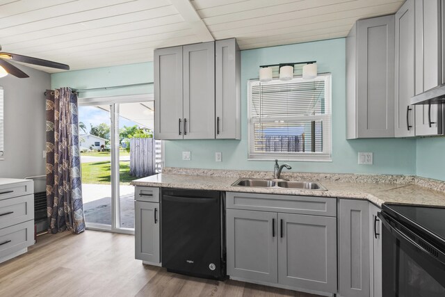 kitchen with black appliances and gray cabinetry