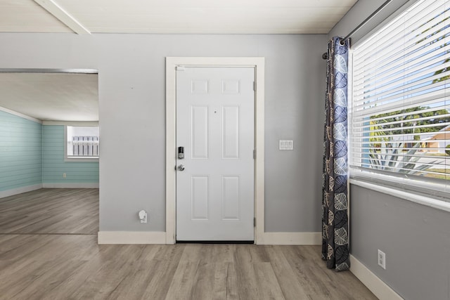 entrance foyer with baseboards and wood finished floors