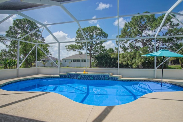 outdoor pool with a patio area and a lanai