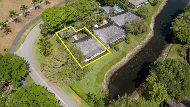 aerial view with a water view