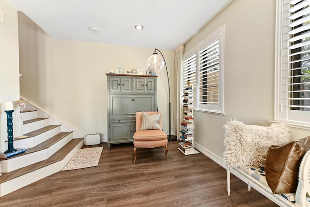 210 Via Villagio, Hypoluxo, FL 33462 - living area with stairway, baseboards, recessed lighting, and wood finished floors