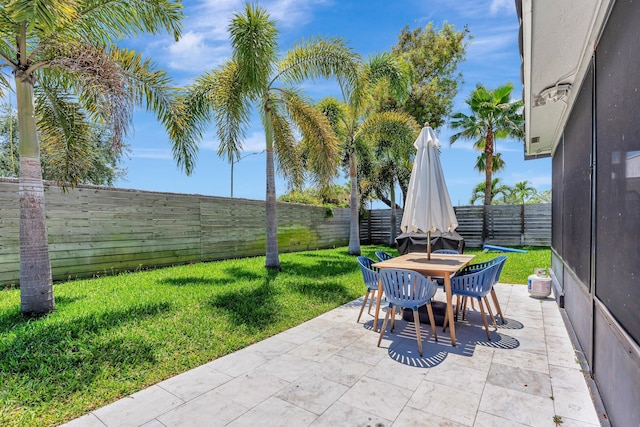 view of patio / terrace with a fenced backyard and outdoor dining space