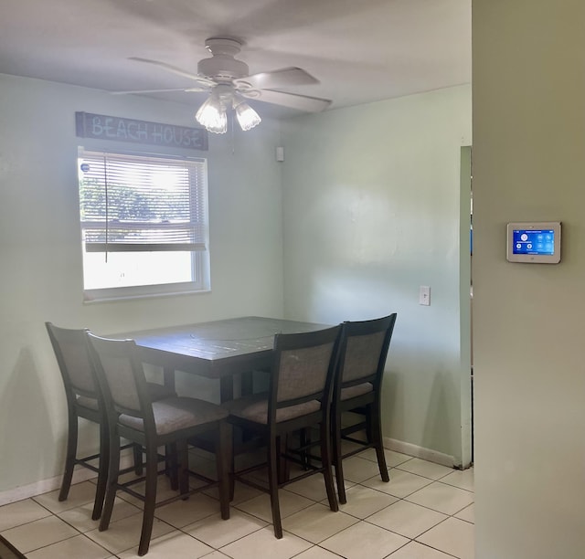 7677 NW 90th Ct, Okeechobee, FL 34972 - dining area featuring light tile patterned flooring, a ceiling fan, and baseboards