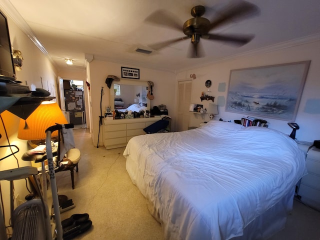 370 SE 14th Ave, Pompano Beach, FL 33060 - bedroom featuring ornamental molding, ceiling fan, and light carpet