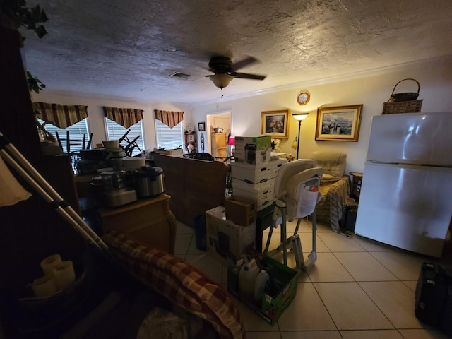 370 SE 14th Ave, Pompano Beach, FL 33060 - dining space featuring ceiling fan, light tile patterned flooring, and a textured ceiling