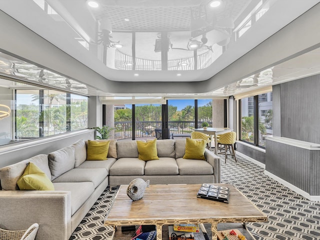 4740 S Ocean Blvd Unit 606, Highland Beach, FL 33487 - living area with recessed lighting, a high ceiling, and plenty of natural light