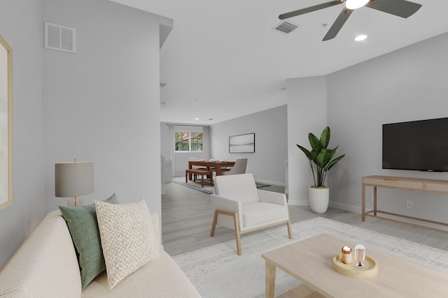 324 Bayfront Dr, Boynton Beach, FL 33435 - living area with recessed lighting, visible vents, ceiling fan, and wood finished floors