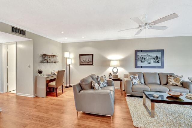 14699 Canalview C Dr Unit C, Delray Beach, FL 33484 - living area with crown molding, light wood-type flooring, a ceiling fan, baseboards, and recessed lighting