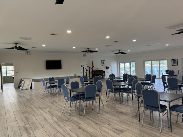 14699 Canalview C Dr Unit C, Delray Beach, FL 33484 - dining space with a ceiling fan, healthy amount of natural light, light wood-type flooring, and recessed lighting