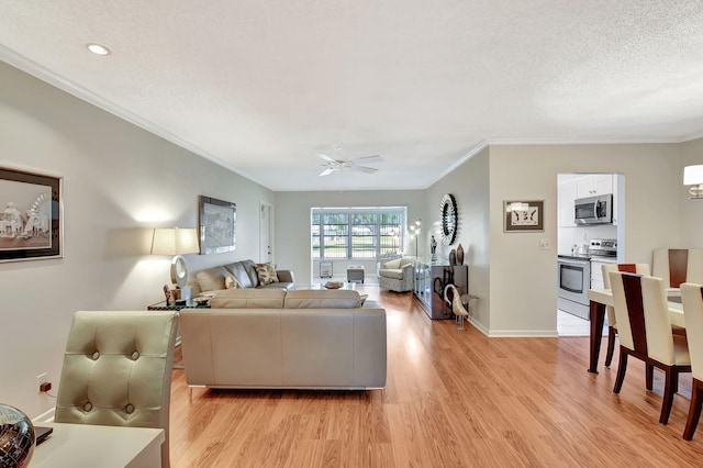 14699 Canalview C Dr Unit C, Delray Beach, FL 33484 - living area featuring light wood finished floors, ceiling fan, ornamental molding, baseboards, and recessed lighting