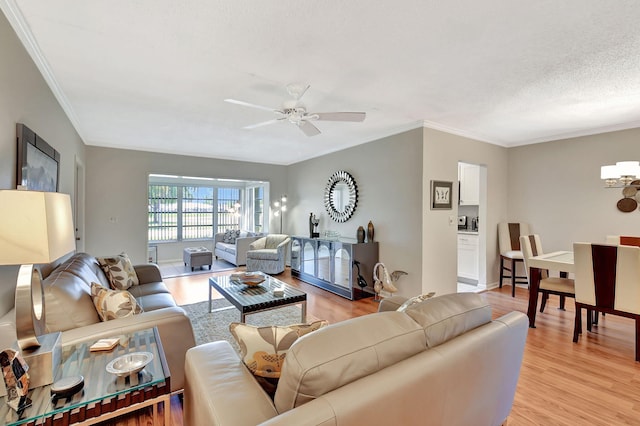 14699 Canalview C Dr Unit C, Delray Beach, FL 33484 - living room featuring light wood-type flooring, ceiling fan, and ornamental molding