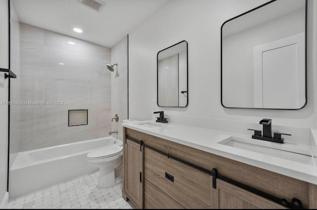 15763 Alexander Run, Jupiter, FL 33478 - full bath with toilet, double vanity, shower / washtub combination, and recessed lighting