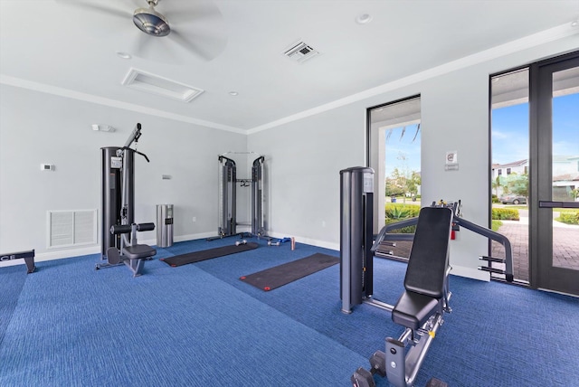 16390 Sea Turtle Pl, The Acreage, FL 33470 - exercise room featuring attic access, carpet flooring, and visible vents