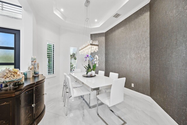 2560 NW 70th Blvd, Boca Raton, FL 33496 - dining area featuring a chandelier, visible vents, ornamental molding, and marble finish floor