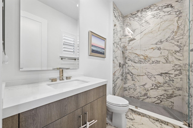 2560 NW 70th Blvd, Boca Raton, FL 33496 - bathroom with a marble finish shower, toilet, marble finish floor, and vanity
