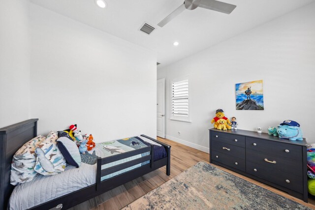 2560 NW 70th Blvd, Boca Raton, FL 33496 - bedroom featuring recessed lighting, light wood-style floors, ceiling fan, visible vents, and baseboards