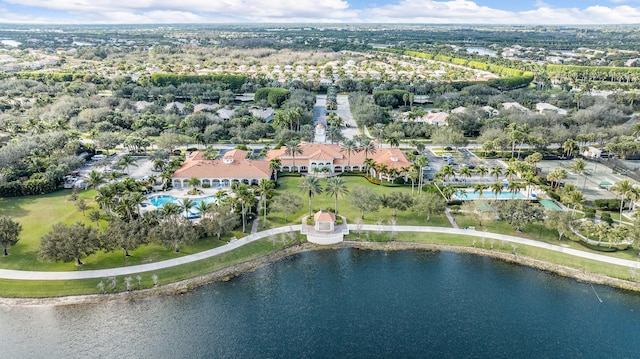 aerial view with a water view