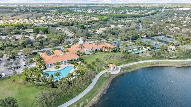 bird's eye view featuring a water view