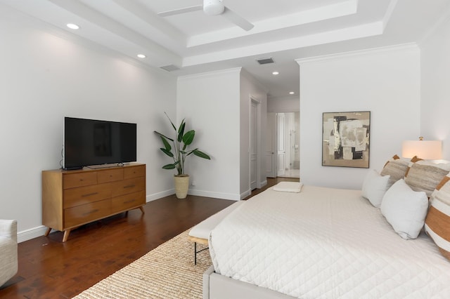 6247 NW 33rd Ave, Boca Raton, FL 33496 - bedroom with recessed lighting, a tray ceiling, wood finished floors, visible vents, and ceiling fan