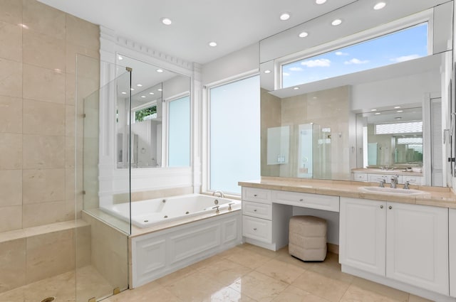 6247 NW 33rd Ave, Boca Raton, FL 33496 - full bathroom featuring vanity, a healthy amount of sunlight, a shower stall, and a tub with jets