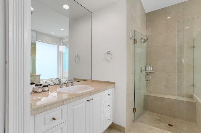 6247 NW 33rd Ave, Boca Raton, FL 33496 - bathroom featuring vanity, recessed lighting, and a stall shower