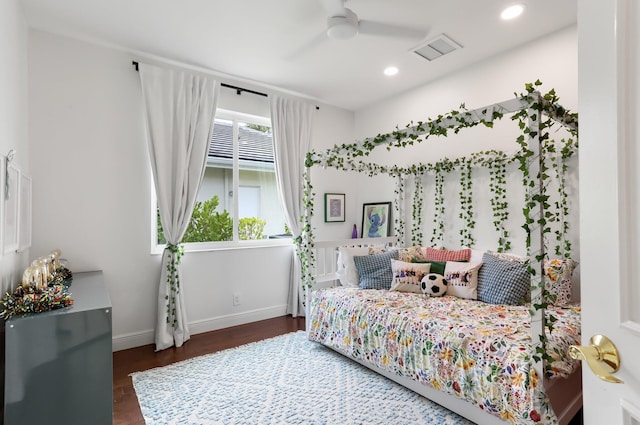 6247 NW 33rd Ave, Boca Raton, FL 33496 - bedroom featuring baseboards, visible vents, recessed lighting, wood finished floors, and ceiling fan