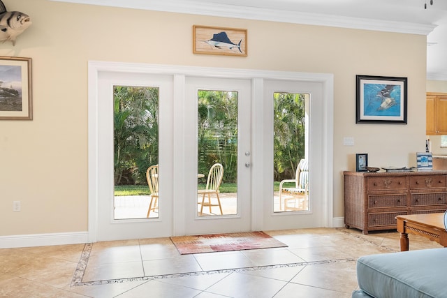 4732 SE Starling Cir, Stuart, FL 34997 - doorway to outside featuring crown molding, light tile patterned floors, french doors, and a healthy amount of sunlight