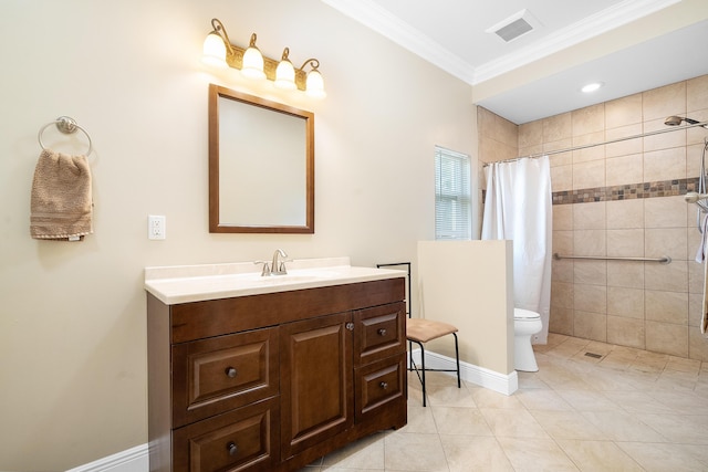 4732 SE Starling Cir, Stuart, FL 34997 - full bath with tiled shower, tile patterned floors, ornamental molding, vanity, and visible vents