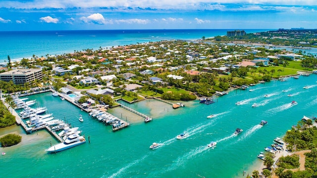 drone / aerial view featuring a water view