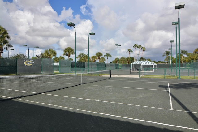 view of tennis court with fence