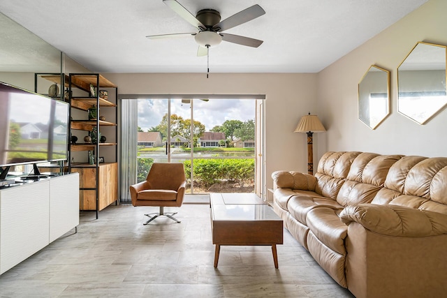 living room with ceiling fan