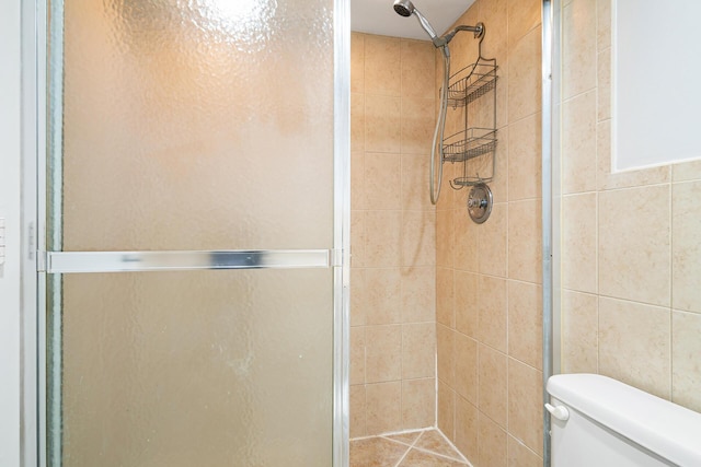 full bathroom featuring a shower stall and toilet