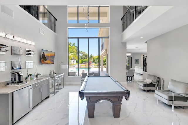 7015 NW 27th Ave, Boca Raton, FL 33496 - game room featuring a towering ceiling, visible vents, billiards, and marble finish floor