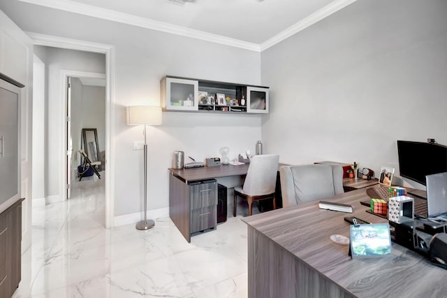 7015 NW 27th Ave, Boca Raton, FL 33496 - home office featuring baseboards, ornamental molding, and marble finish floor