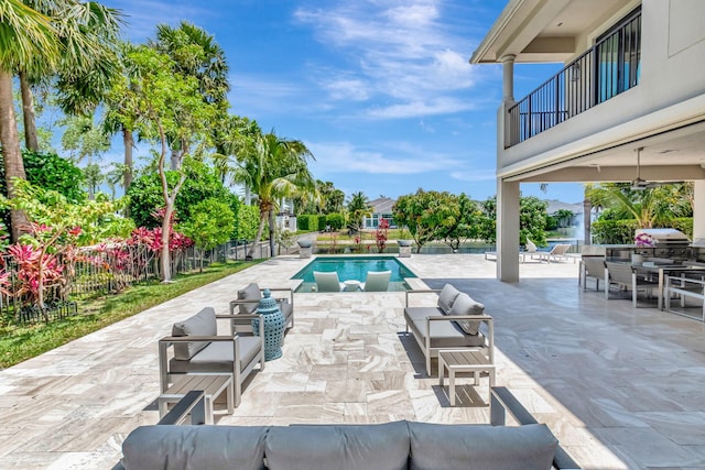 7015 NW 27th Ave, Boca Raton, FL 33496 - view of swimming pool with a patio, fence, a ceiling fan, and a fenced in pool