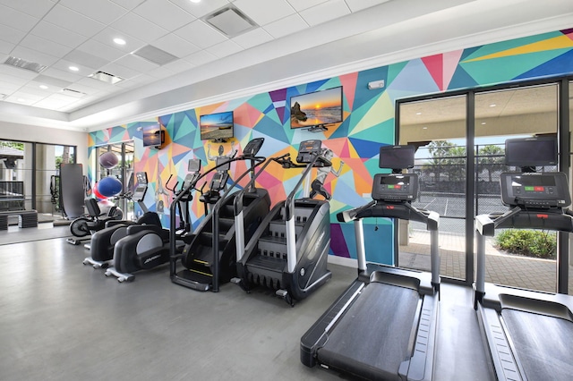 7015 NW 27th Ave, Boca Raton, FL 33496 - exercise room with a paneled ceiling and visible vents