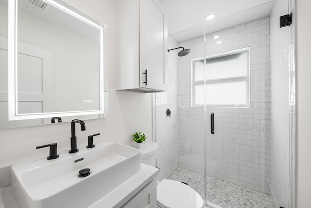 1269 NW 4th St, Boca Raton, FL 33486 - bathroom with toilet, a shower stall, recessed lighting, and vanity