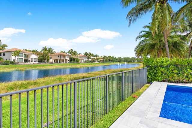 view of water feature featuring fence