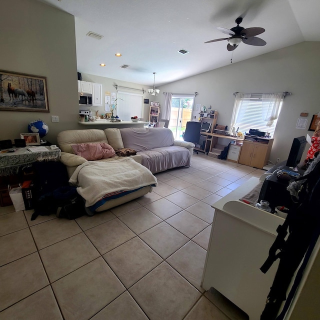 6374 Robinson St, Jupiter, FL 33458 - bedroom featuring lofted ceiling, light tile patterned floors, visible vents, access to exterior, and recessed lighting