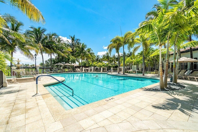 community pool with a patio area