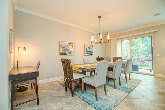 15688 Italian Cypress Way, Wellington, FL 33414 - dining room featuring crown molding, baseboards, an inviting chandelier, and light tile patterned flooring