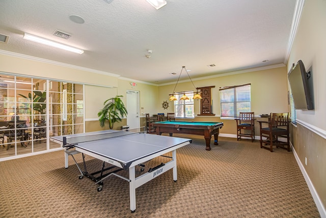 15688 Italian Cypress Way, Wellington, FL 33414 - recreation room featuring carpet flooring, billiards, and ornamental molding