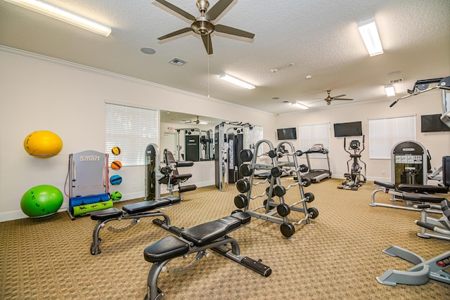15688 Italian Cypress Way, Wellington, FL 33414 - exercise room with baseboards, a ceiling fan, and a textured ceiling