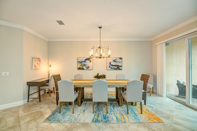 15688 Italian Cypress Way, Wellington, FL 33414 - dining room with plenty of natural light, ornamental molding, a notable chandelier, and visible vents