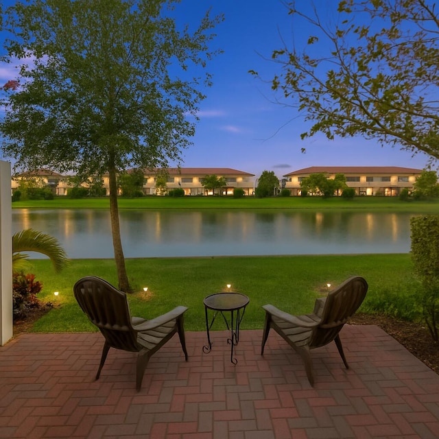 exterior space featuring a water view