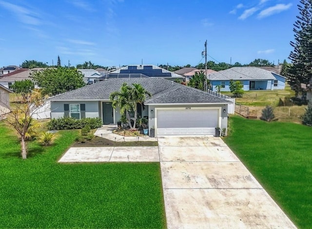 1679 SW Cameo Blvd, Port Saint Lucie, FL 34953 - ranch-style house with stucco siding, a garage, driveway, roof with shingles, and a front yard
