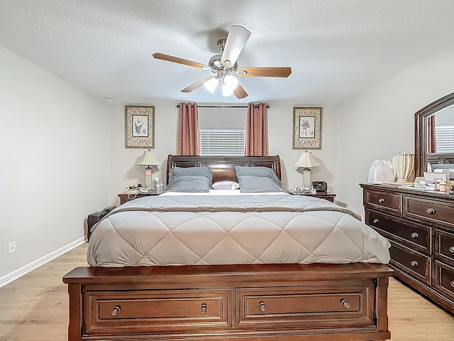 1679 SW Cameo Blvd, Port Saint Lucie, FL 34953 - bedroom featuring ceiling fan, baseboards, a textured ceiling, and light wood finished floors